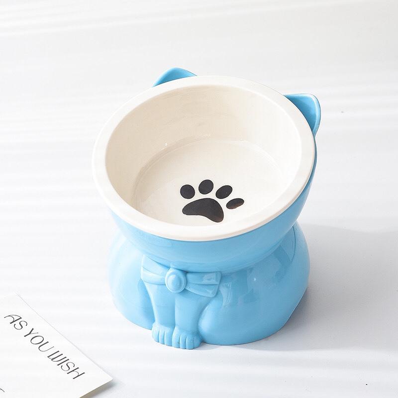 Cat Bowl Ceramic Black Elevated Feeding Bowl For Cats Protect Neck Tall Pet Bowl For Home Table And Cute Gift For Cat Lovers