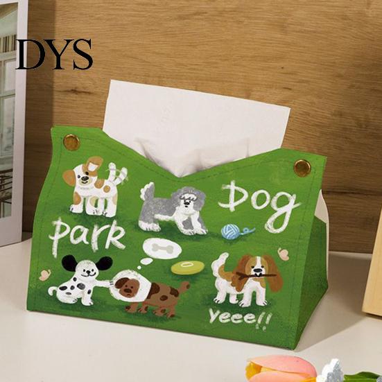 Foldable Paper Storage Leather Tissue Box Cover with Cartoon Puppies Pattern, Desktop Organizer, Napkin Holder Home Solution Case, Facial Organizer