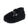 Belt buckle thick-soled fluffy slippers for women 2025 autumn and winter new Korean version medium heel outer wear versatile plush slippers for women