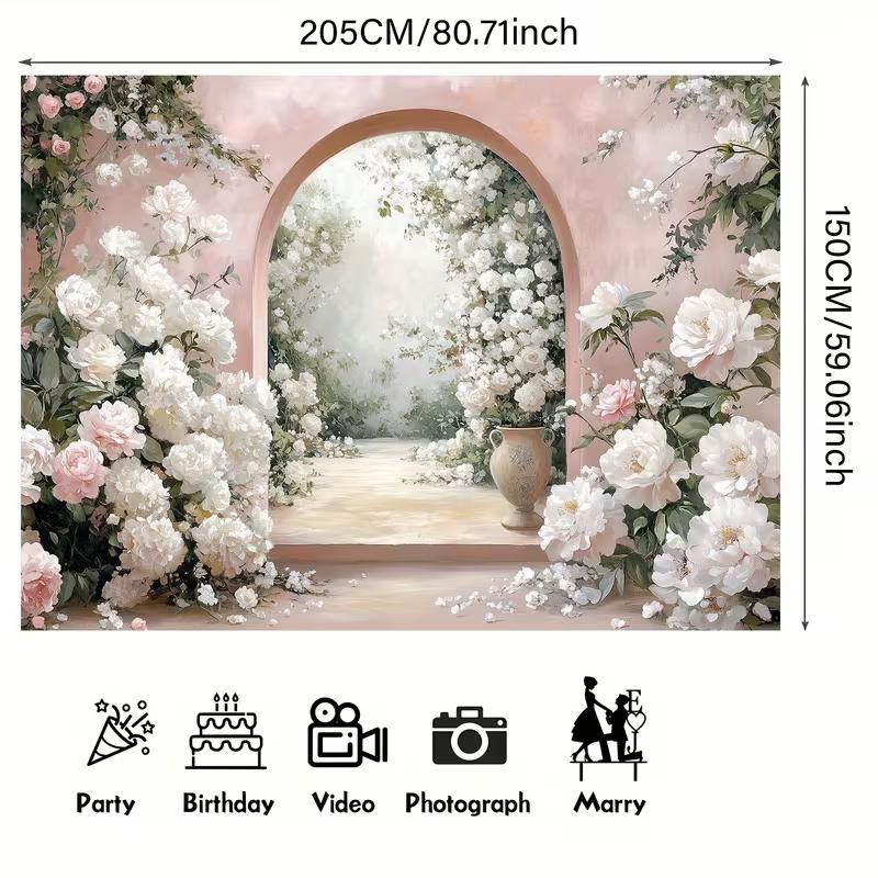 

2D Flat Printing Romantic Blush Pink Floral Arch Backdrop for Bridal Shower & Engagement 47.2x31.5inch/120*80cm