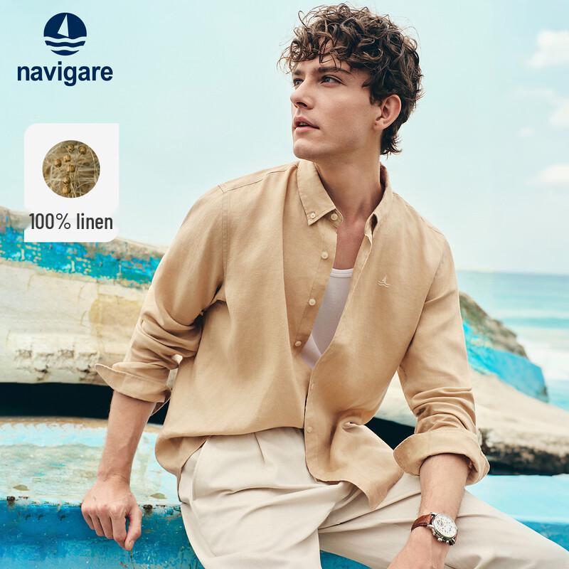 Navigare Men s 100% Linen Loose Fit Long Sleeve Shirt 2XL/42