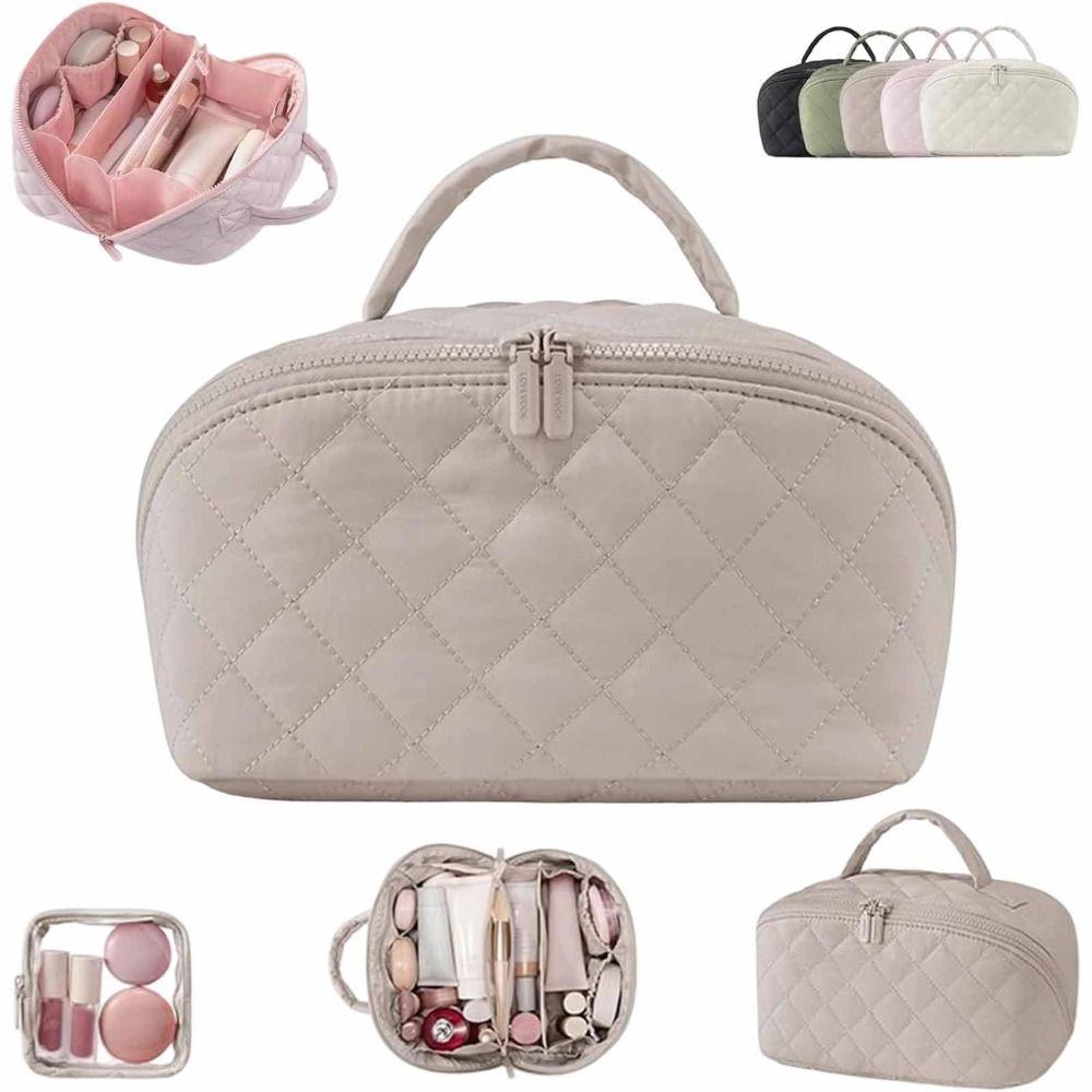 Durable Wide Open Woman Makeup Bag Lay-Flat Water-Resistant Cosmetic Case Travel Organizer for Toiletries & Brushes