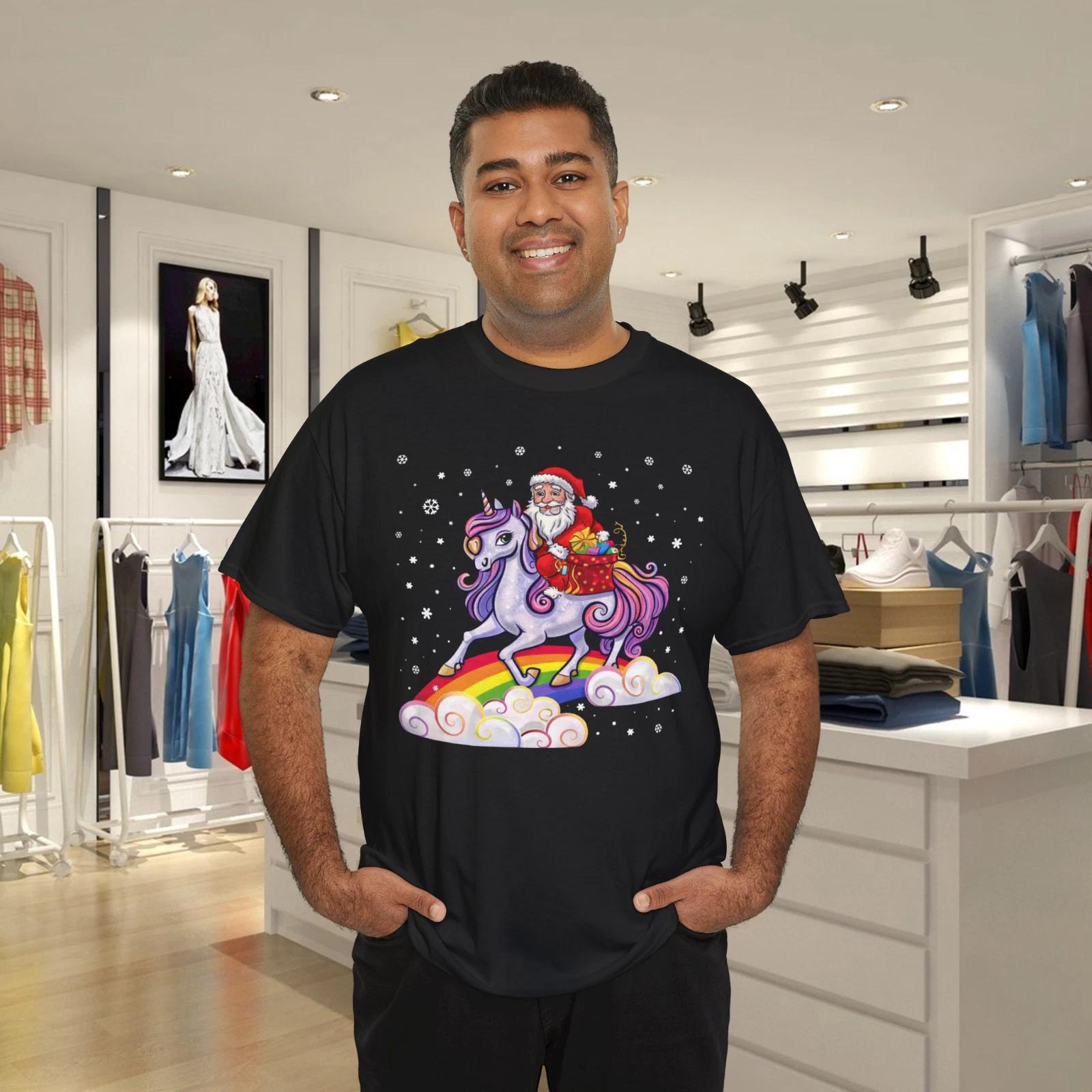 Unicorn Christmas Shirt Girls Santa Kids Women Gifts Xmas T- Shirt XL