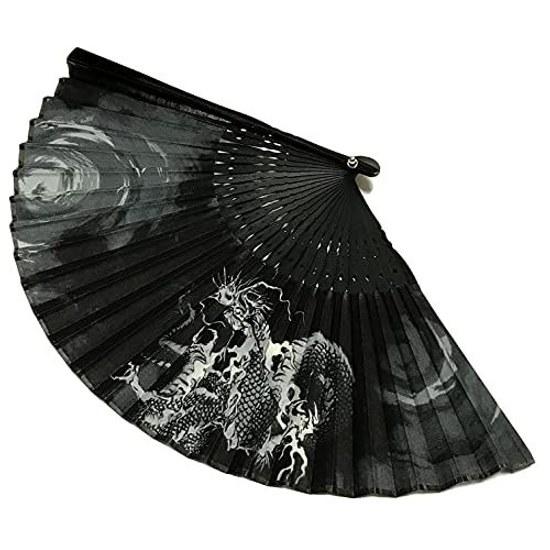 Drachenfächer Herren 23cm hohe Qualität Baumwolle Japanisches Muster Schwarz Durchbruch Wolke Größer L Gott Baumwoll-Leinen-Tasche enthalten 1299c.