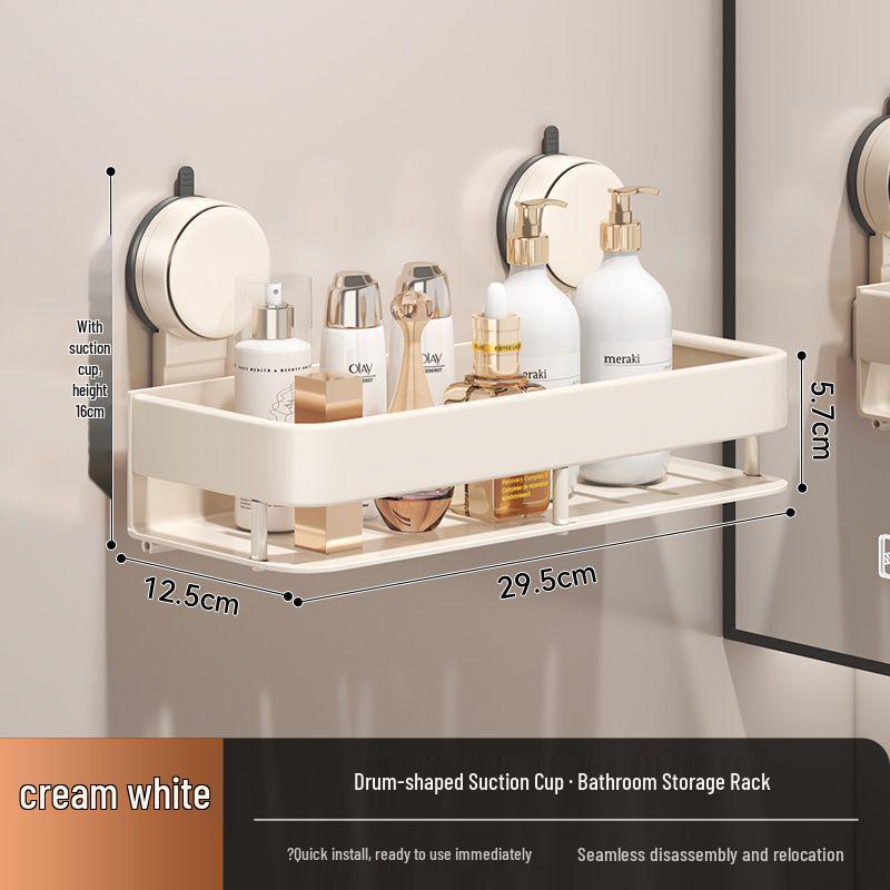 No-Drill Wall-Mount Bathroom Storage Rack with Suction Cup