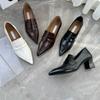 Women Leather Shoes 2026 Spring British Retro Square Heel Pointed Toe French Dress Shoes Elegant High Quality High Heels Loafers