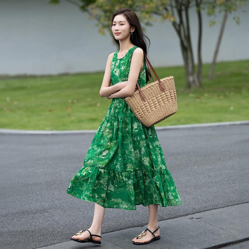 Demana French Style Floral Print A-Line Midi Dress