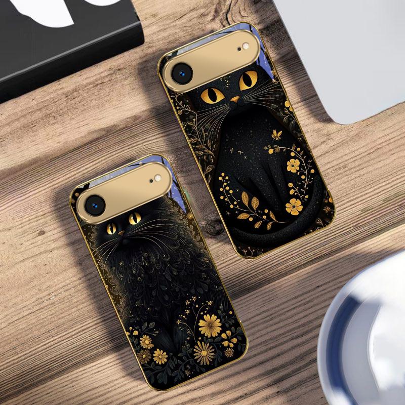 Round and bright eyes For IPhone 17Pro Max 16 17 Pro 15 Pro 14 13 Plus 12 Mini 11Pro Max XR 16E 17Air Golden glass phone case