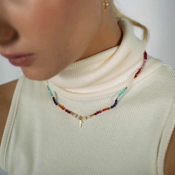 Collier - LUXENTER - Izna - Argent 925 plaqué or jaune 18 carats - Cristal multicolore - Taille unique