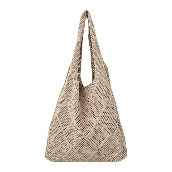 Women Crochet Shoulder Bag Lightweight Solid Color Mesh Handbag Fashionable Beach Bag Daily Commuting