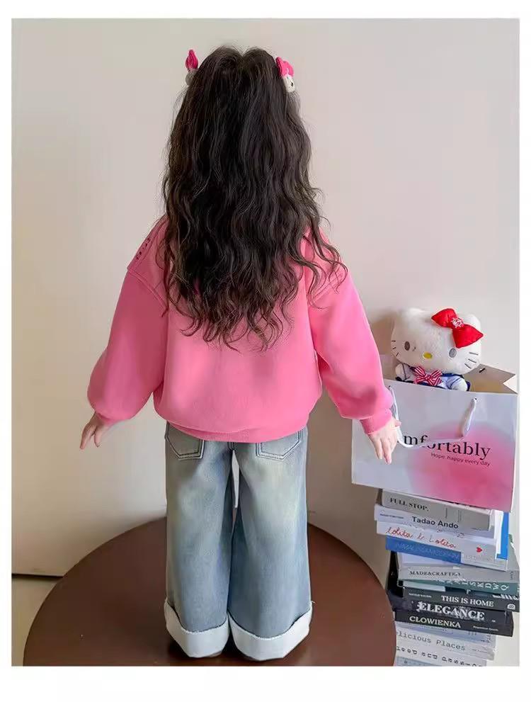 Girls' Fleece-Lined Sweatshirt: Autumn/Winter 2025 Trendy Children's Base Layer.