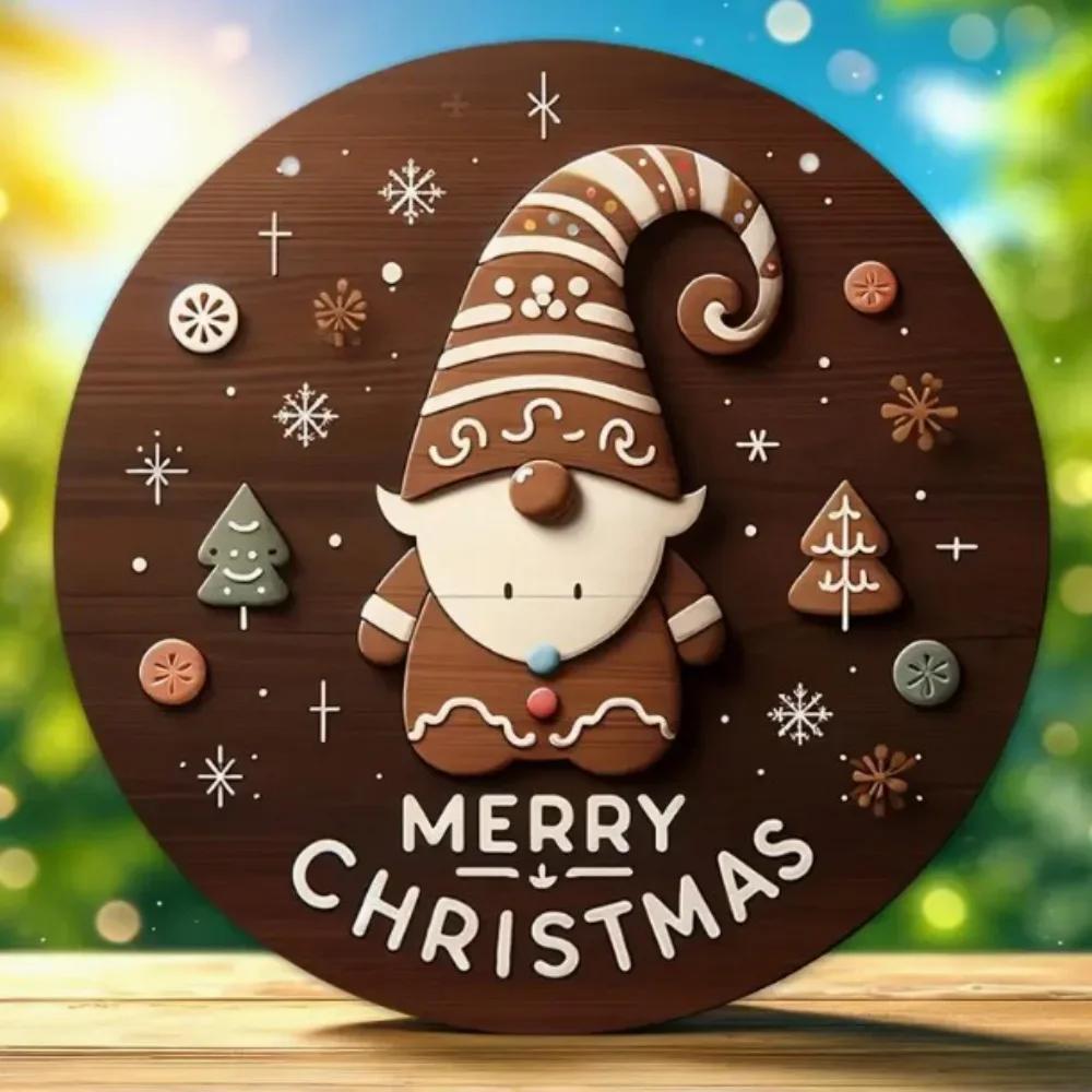 2025 Christmas Wooden Logo Cute Gingerbread Man Holiday Happy Art Decoration, Home Garden Courtyard Wooden Hanging Pendant