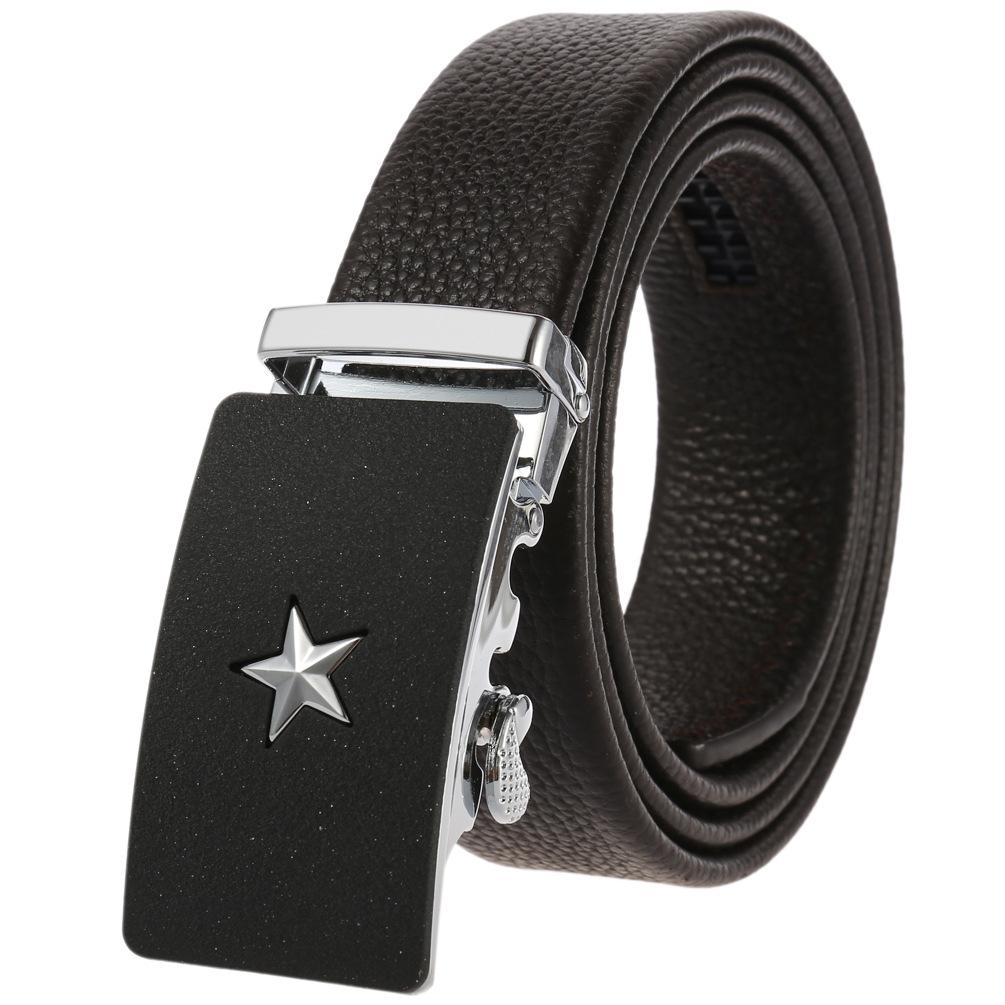 

1 шт. Модный мужской ремень, первый слой из коровьей кожи с автоматической пряжкой, первый слой из коровьей кожи Ly35-0843-5 110cm-130cm