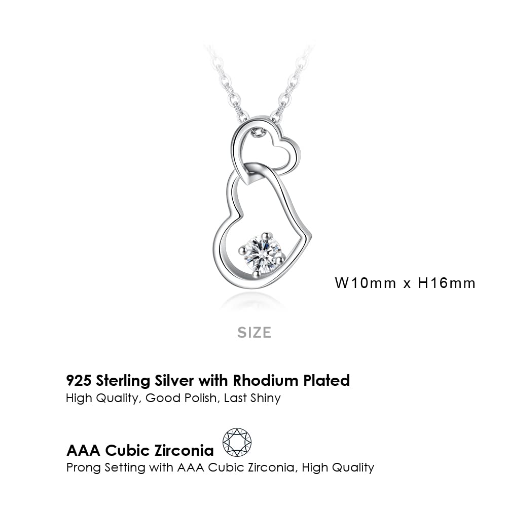 Ashley Jewelry Necklace, Sterling Silver 925, Open Heart Double Heart Pendant, Stylish for Women