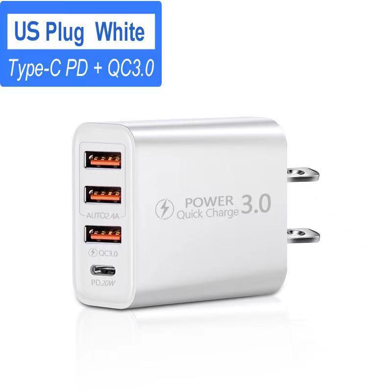 4-Port Multi-Charger with 3 USB & 1 Type-C - US/EU Standard Adapter