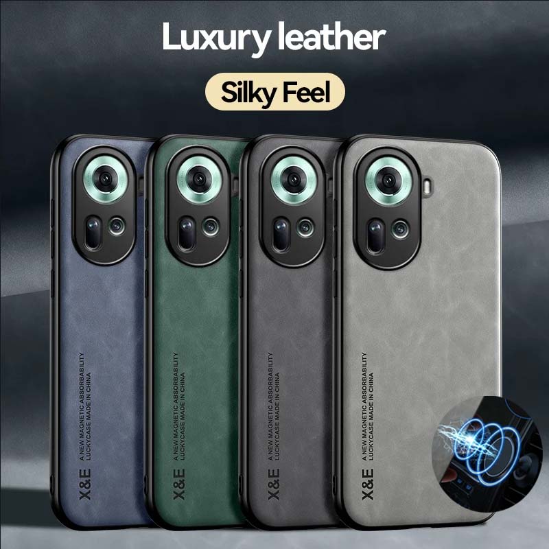 Luxury Leather Case For OPPO Reno 12 11 10 9 8 7 Pro Plus Find X6 X5 Lite Pro Cover With Metal Plate Support Car Hold