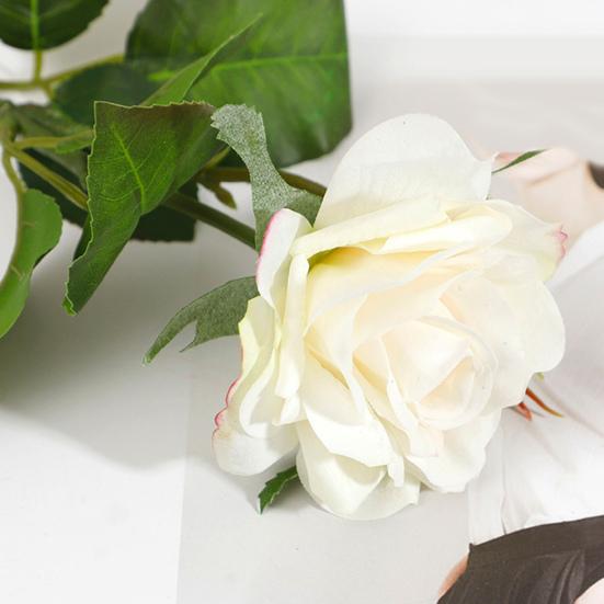 Rosa Artificiale con Foglie Verdi Fiore Finto Realistico Gambo Fiore Finto Casa Ufficio Matrimonio Festa Interno Esterno Fioritura Finta Centrotavola