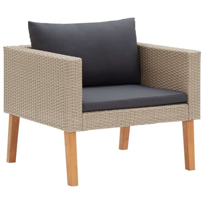 Salon de jardin 3 pcs avec coussins - Beige - 76 x 67 x 60 cm