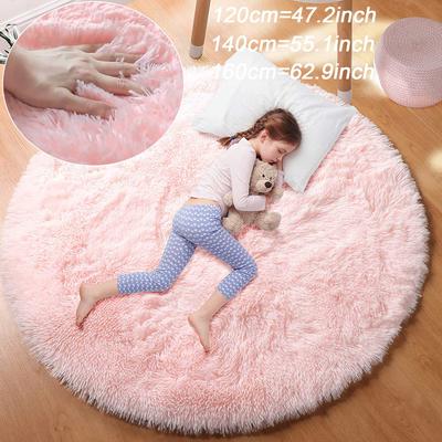 Round Rug Fluffy Soft Area Rugs for Kids Girls Room Princess Castle Plush Shag Carpet Cute Circle Bedroom Decor