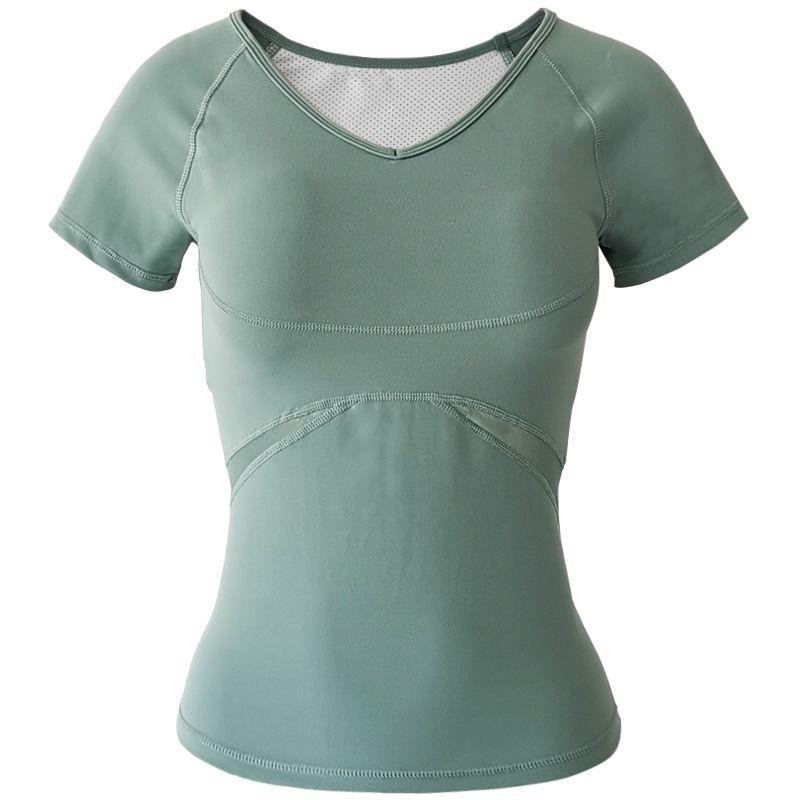 V-neck T-shirt with Chest Pad Quick-Dry Sports Split Yoga Suit