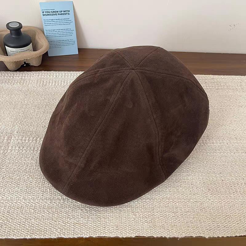 New Suede Forward Hat for Women In Autumn and Winter All Match Large Head Circumference Beret Small Reverse Faced Painter's Hat