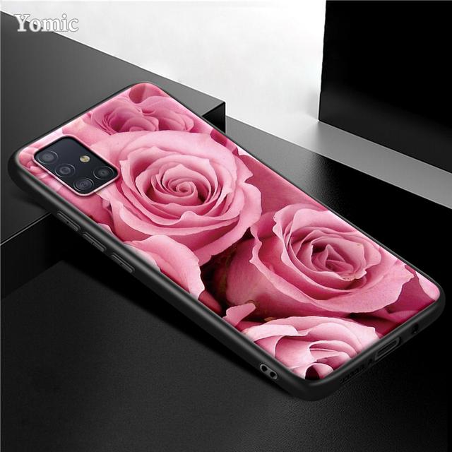 Husa cu flori roz trandafir pentru Samsung Galaxy S21 Ultra A51 A71 A52 A72 5g S20 Fe A50 A70 A41 A31 A30 A21s Tpu Husa telefon neagra Capa