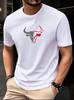 Sporty Casual Short Sleeve T-shirt with Bull Graphic Print - Breathable Fabric for Gym