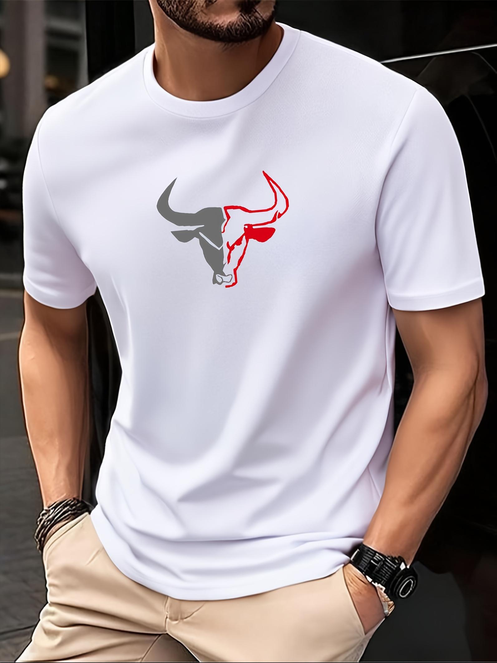 

Sporty Casual Short Sleeve T-shirt with Bull Graphic Print - Breathable Fabric for Gym XXXL