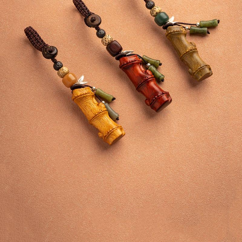 Ascending with Sandalwood and Bamboo Knot Key Pendant, Retro Chinese Style Car Keychain, Female Couple Pendant