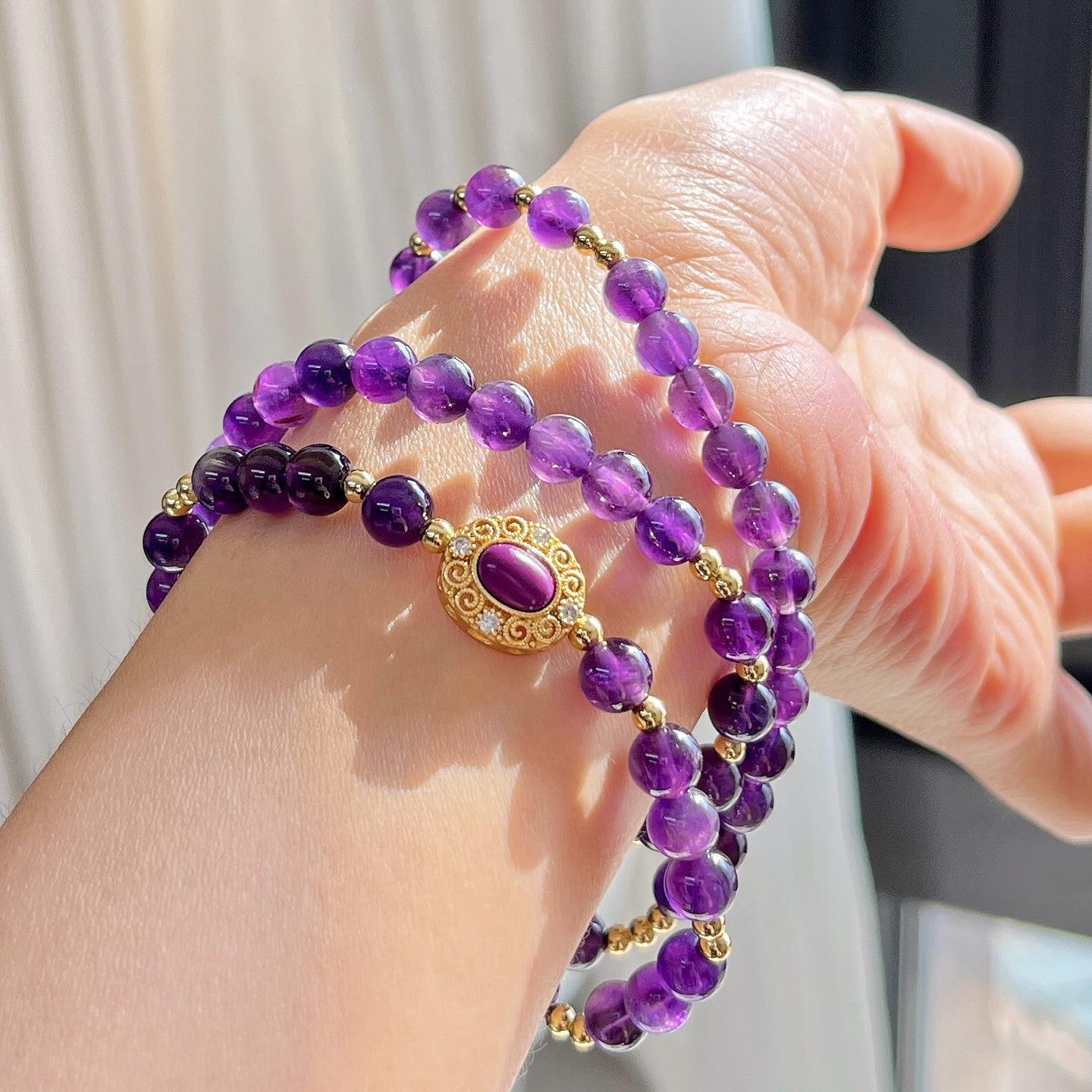 6Mm Autumn And Winter Natural Royal Amethyst Design Multi-Circle Bracelet Bracelet