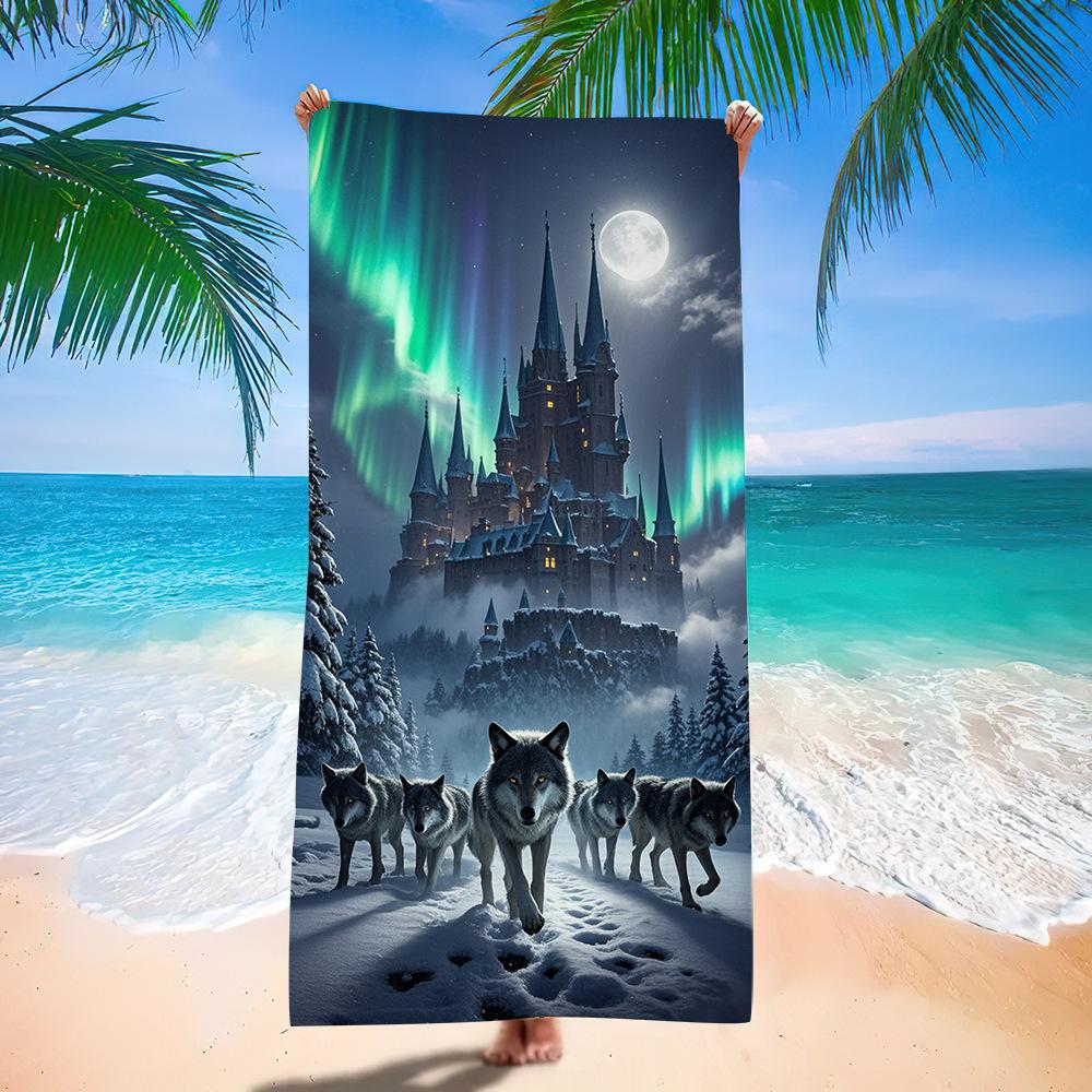 Wolf Beach Towel Class A European And American Microfiber Bath Towel Adult Men And Women Summer Printed Towel
