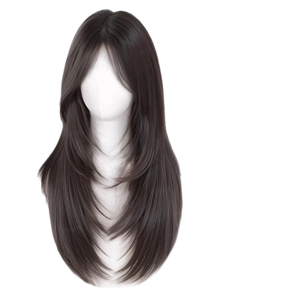 

Confession Balloon Women s Long Black Wig: Mid-Parting, Curtain Bangs, High Layer, Seamless, Full Head Cover