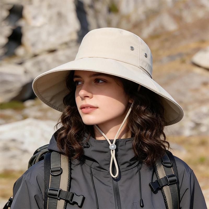 Spring Summer Outdoor Large Brim Sunscreen Hat Women Can Wear Ponytail Fisherman Hat Mountaineering Camping Sun Hat