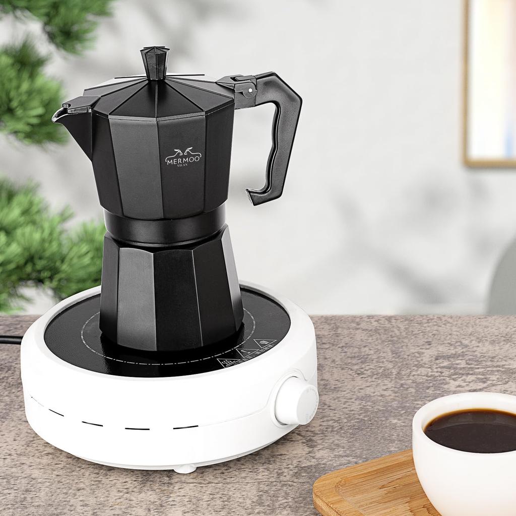 MERMOO YILAN Espresso kávovar Direct Fire 6 šálků 300 ml Černá moka konvička hliníkový kávovar Venkovní kávovar na espresso