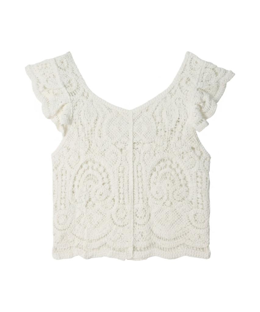 VIKINI VENDER Dillys Crochet Button Sleeveless Top - White