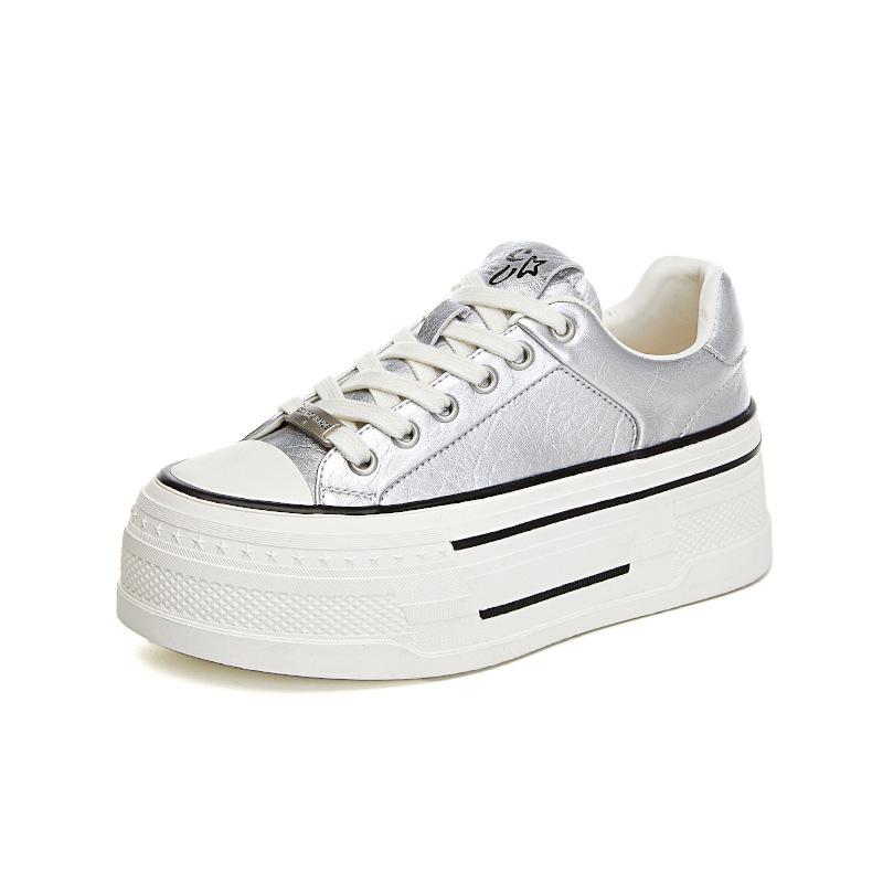 Leather Little White Shoes Women's 2025 Spring New Thick-soled Heightening Board Shoes Women's Casual Versatile Muffin Shoes Sports Women's Shoes