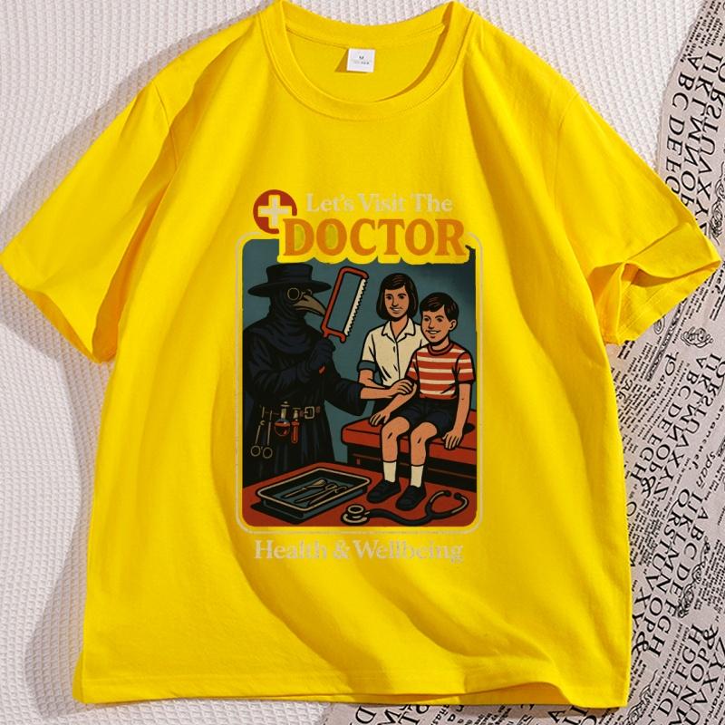 Goth Fashion Lets Visit The Doctor T Shirt Causal Cotton Short Sleve Black Humor Retro TShirt Men Women Loose Mens Clothing
