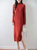2025 Autumn/Winter Women's Wool Sweater Dress: Half-High Collar, Long Sleeve, Solid Color, Loose Fit