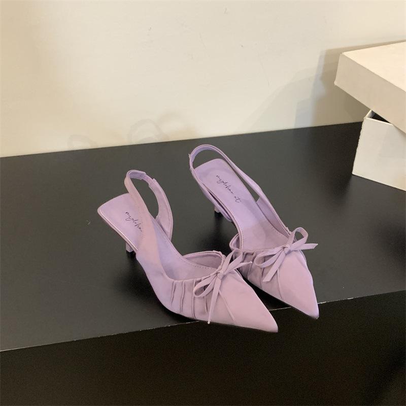 Frühlings-Französische Tasche Kopf Sandalen Dünner Absatz Flacher Mund Spitze Zehenpartie Kleiner Absatz Einzelne Schuhe Damenschuhe