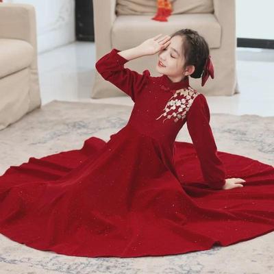 Autumn/Winter Red Princess Dress for Girls - Birthday Performance & Special Occasion Outfit