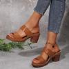 Classic Peep Toe Sandals Women 2025 Summer Elegant Round Toe Slip On High Heels Slippers Women Solid Brown Anti Slip Shoes Women