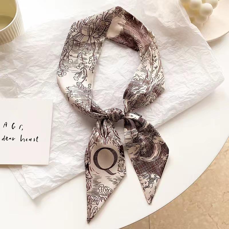 Small White And Tender Green Silk Scarf For Women, Thin Streamer, Headband, Hair Tie, Bag Decoration Long