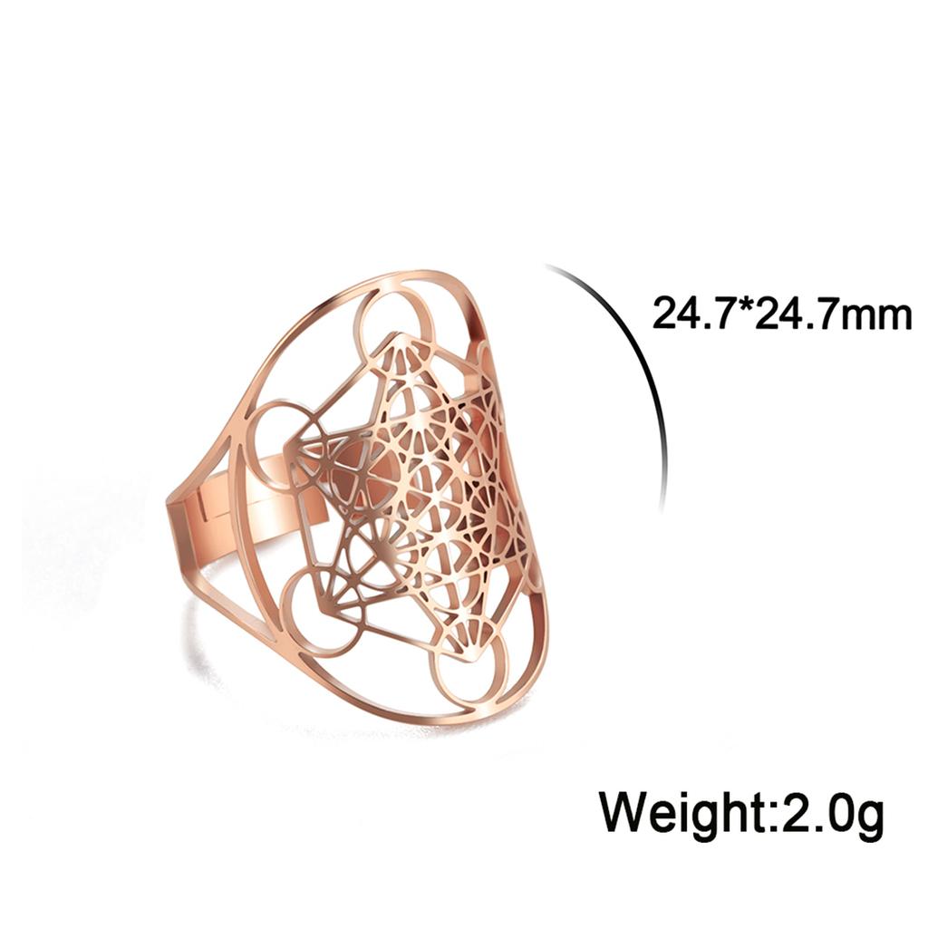Flower of Life Ring Stainless Steel Sacred Geometry Archangel Metatron Ring Adjustable Amulet Jewelry Gift Wholesale