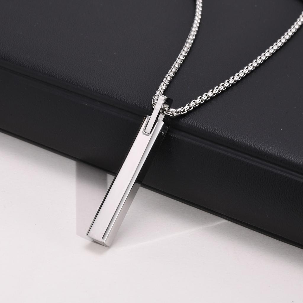 Waterproof 3D Vertical Bar Necklaces for Men,Minimalist Stainless Steel Geometric Pendant with Box Chain,Male Collar Jewelry