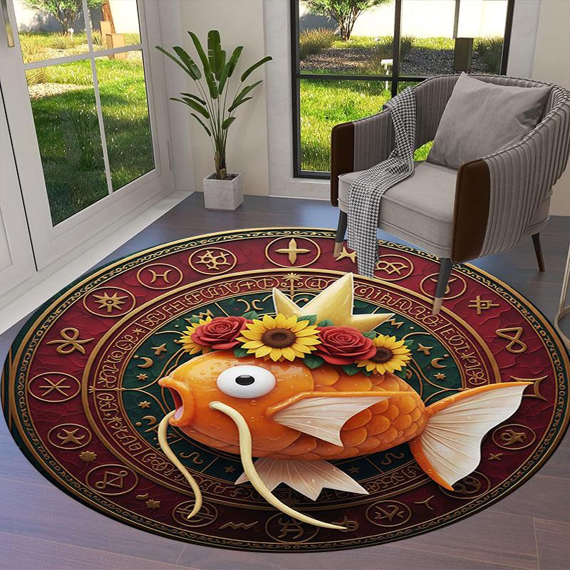 Retro Pokemon Round Area Rug,Carpet Rug for Living Room Bedroom Sofa Playroom Decor,Non slip Floor Mat