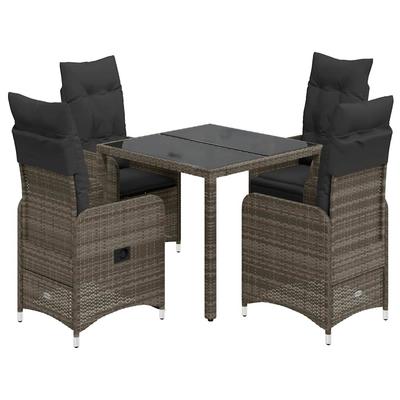 Vidaxl 5-Cz. Garden Furniture Set With Cushions, Grey, Poly Rattan