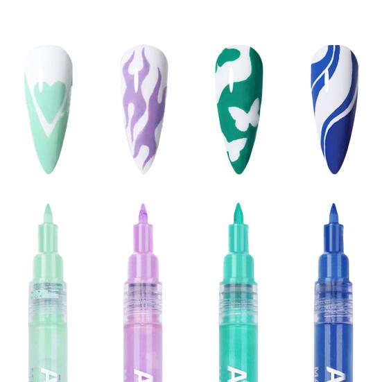 4Pcs Water-Resistant Nail Liner Brushes 3D Abstract Lines Fine Details Drawing Pen Convenient Decorative