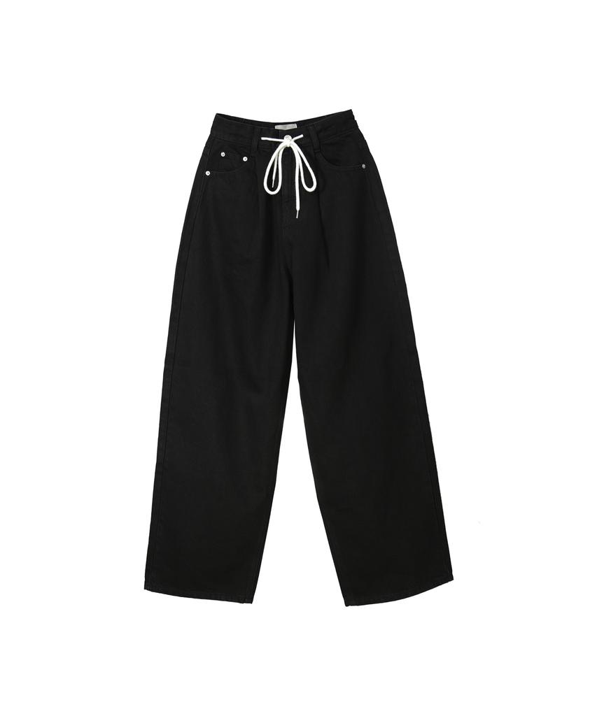 Rosiro Wide String Denim Pants Black