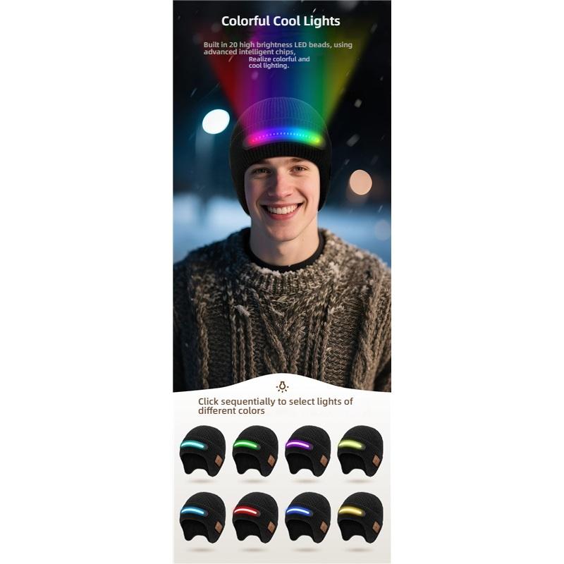 Wireless Bluetooth 5.4 Music Beanie Hat with Reflective Stripe, Waterproof Noise Reduction Stereo Headphones for Outdoor Sports