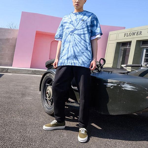 Vans Tie-Dye Embroidered Logo Loose Fit Printed Round Neck T-Shirt Unisex T-Shirts Dark-Blue VN0008Z7993